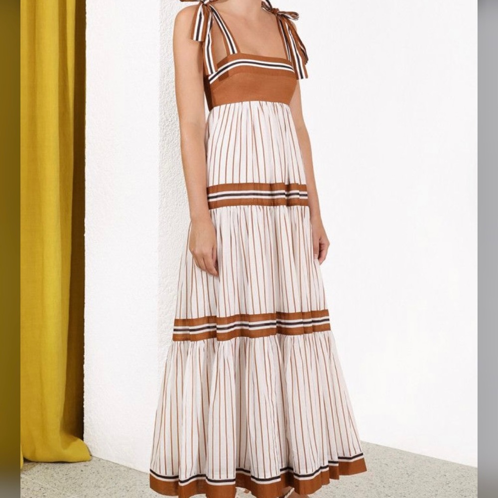 ZIMMERMANN - Veneto Tiered Stripe Tie Dress (Size 1, US 4-6)